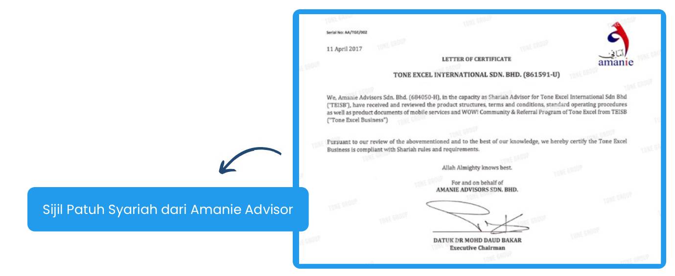 Sijil Patuh Syariah dari Amanie Advisor.